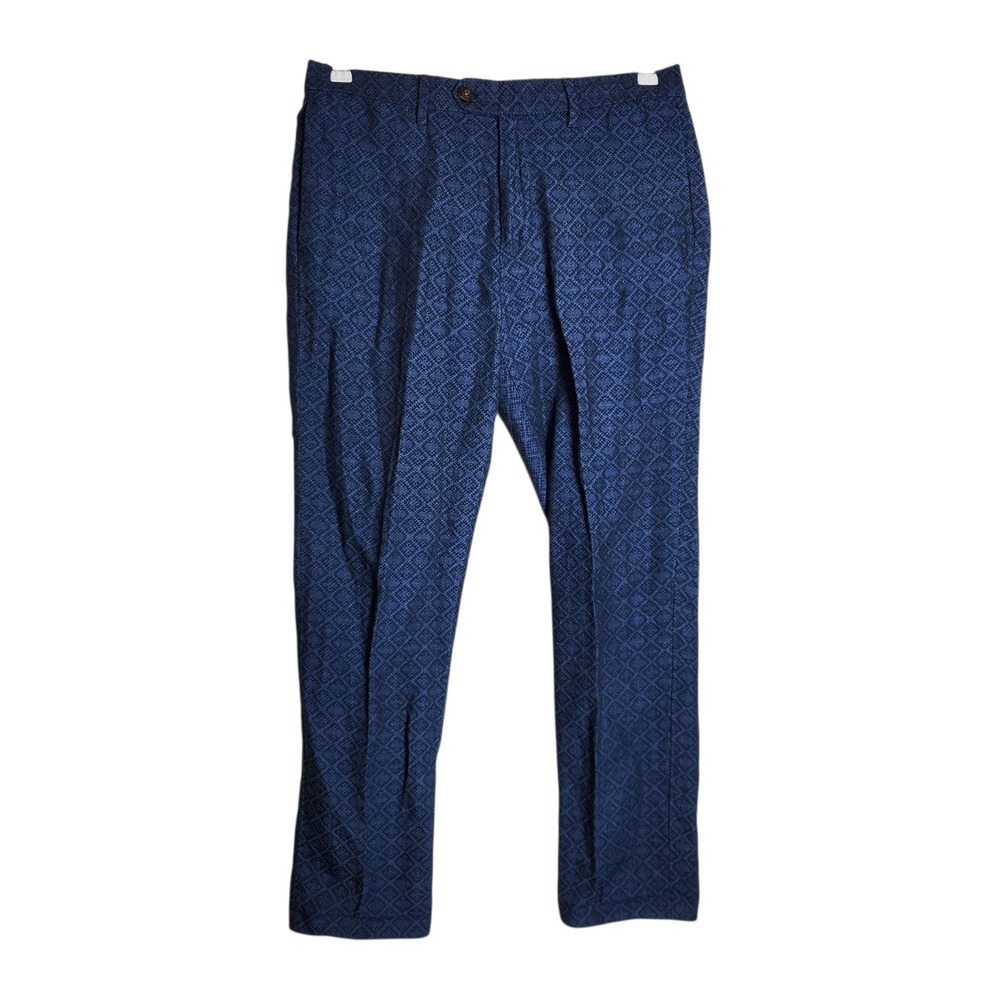 Bonobos Emmetex Italian Fabric Blue Geometric Diamond Linen Cotton Pants 32x30